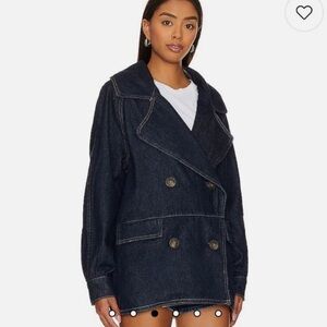 NWT Free People Denim Car Coat Jacket in Rinse Wash Double-Breasted Denim Jacket